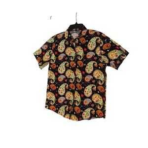 SSLR Womens Paisley Print Short Sleeve Button-Up Shirt Size L Cotton
